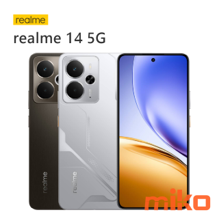 realme 14 5G 外觀使用全平面設計，搭配7.6mm 厚度與鑽石切邊邊框設計，帶來更輕巧舒適的握持手感，並提供機甲銀、武士粉、風暴鈦三種配色，其中銀色款式採用機甲風格線條設計